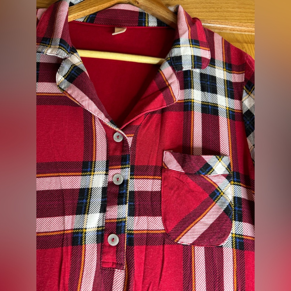 Red Plaid Shirt Dress - Picture 2 of 7